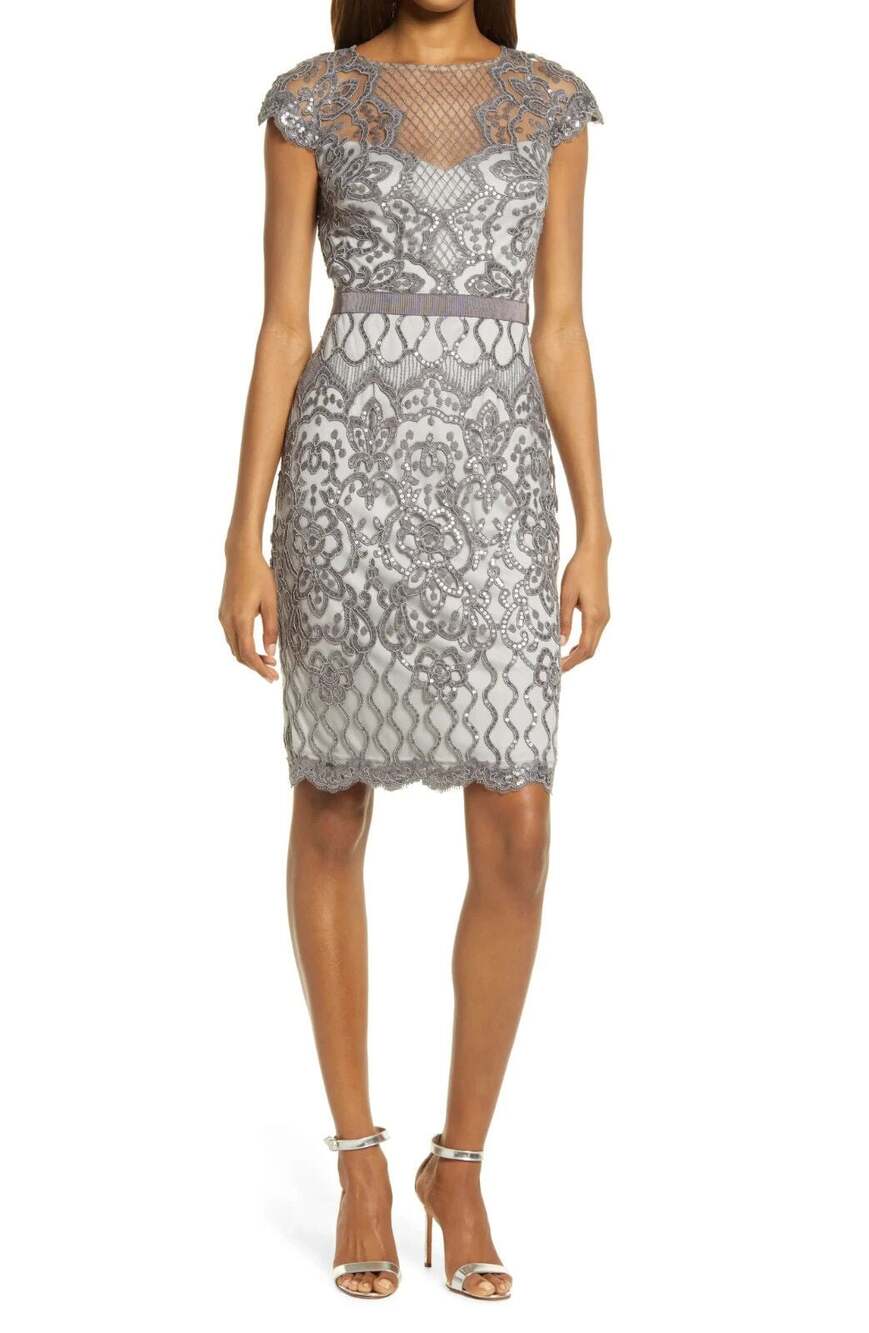 Tadashi Shoji Sequin Embroidered Sheath Dress Size 2